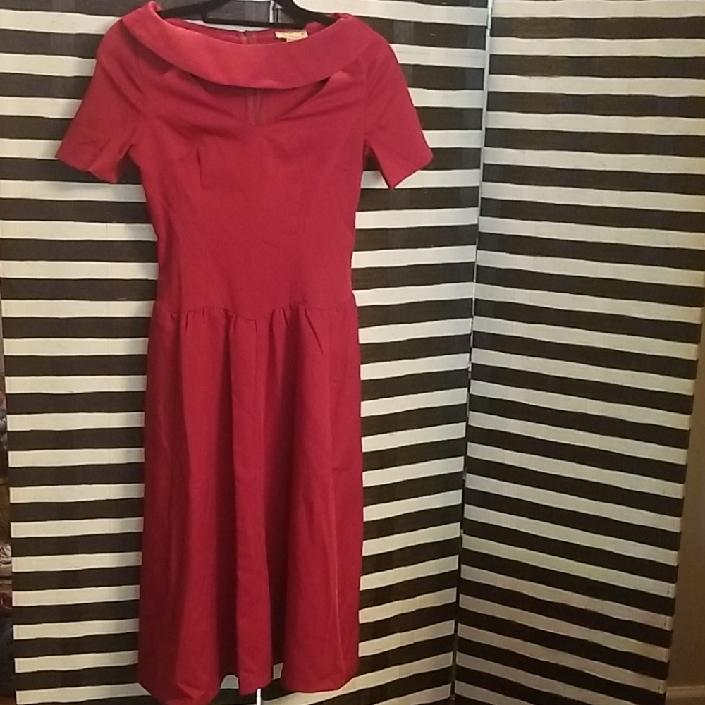 Lindy Bop Vintage-Inspired Dark Red/Burgundy Fit & Flare Dress - Picture 2 of 5
